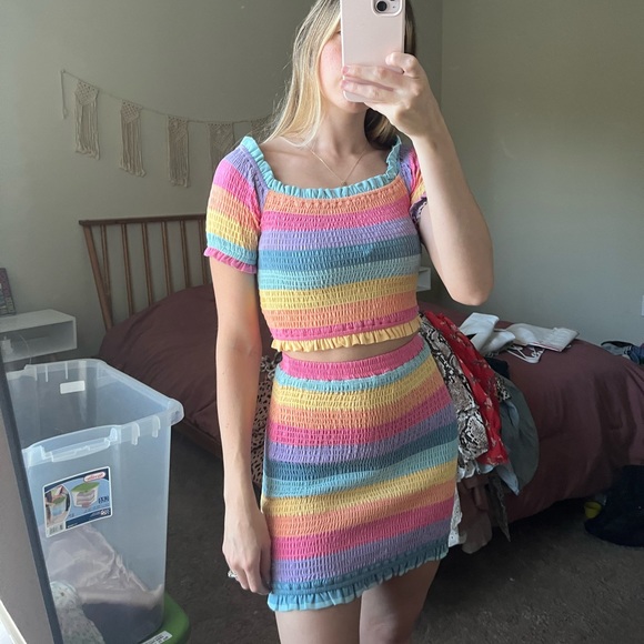 SOLD ON CROSSPOST NWT smocked rainbow top and skirt set - Picture 4 of 11